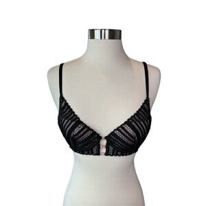 Victoria’s Secret Lux Lace Bra Lightly Padded Wired Satin Black Pink Women 32C